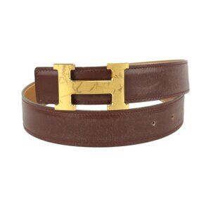 Hermès Brown x Gold 32mm Reversible H Logo Belt